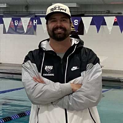 Evan Sholudko in front of the UB pool